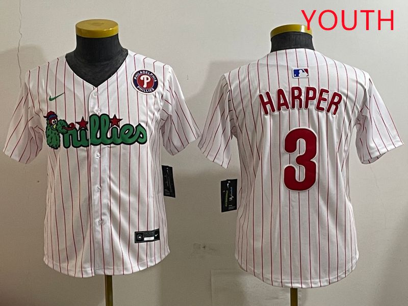 Youth Philadelphia Phillies #3 Harper White three generations Joint Name Nike 2025 MLB Jersey style 8